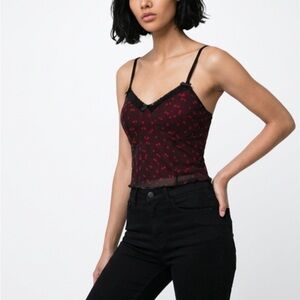 Women’s Red Floral Lace-Trim Cami Top